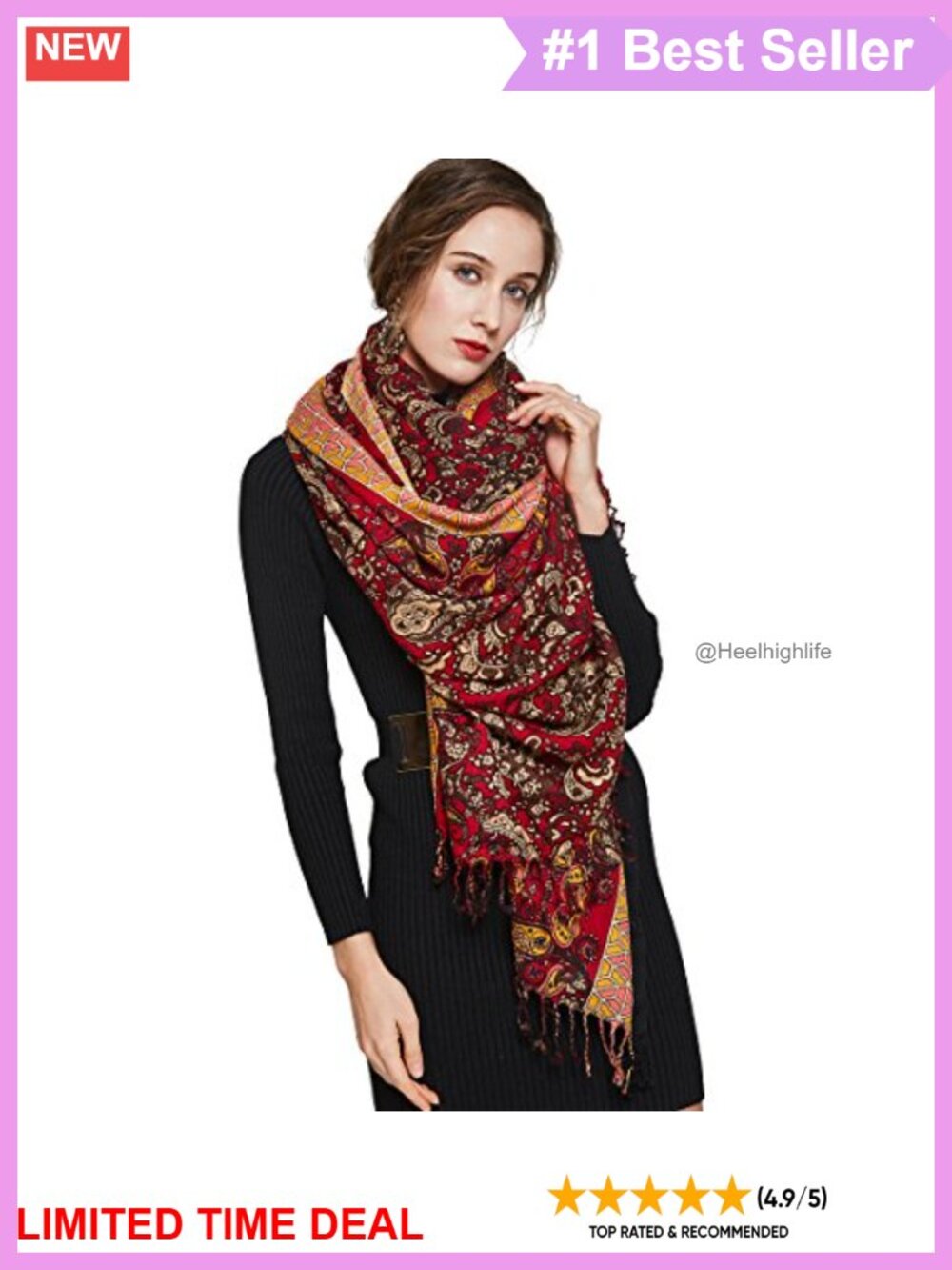 Oversized 100% Merino Wool Pashmina Shawl Wrap Handmade Tassels